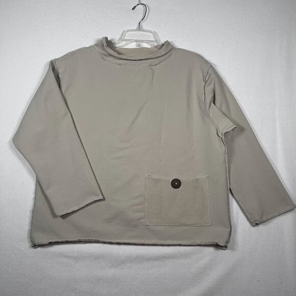 Neon Buddha Beige Pullover Sweatshirt LG Button‎ Detail Mock Neck Exposed Seams - Picture 1 of 13